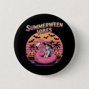 Summerween Vibes Witch Flamingo 6 Cm Round Badge