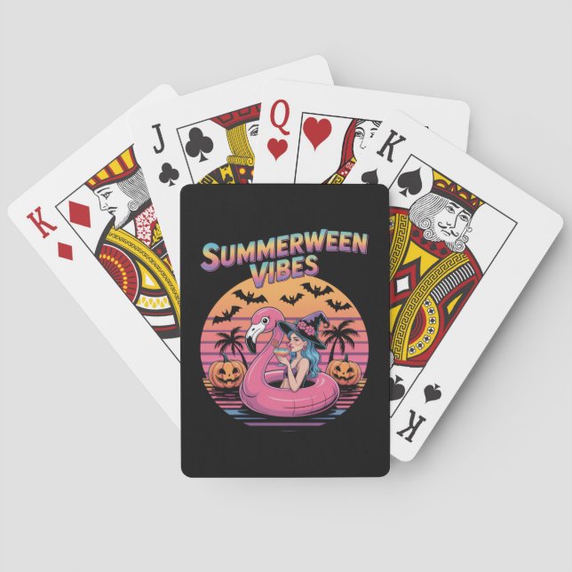 Summerween Vibes Witch Flamingo Playing Cards (Back)