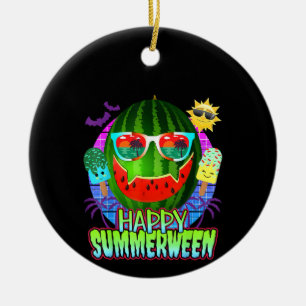 Summerween Watermelon Jack O Lantern Ceramic Tree Decoration