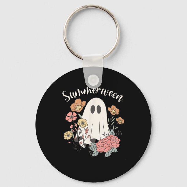 Summerween Wildflower Funny Ghost Spooky Season Ha Key Ring (Front)