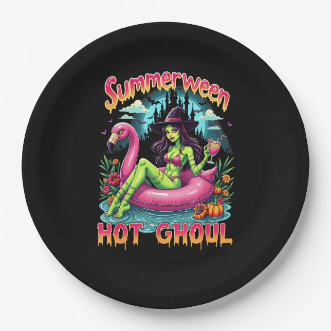 Summerween Witch Vibes Vacation Halloween Funny Pa Paper Plate (Front)