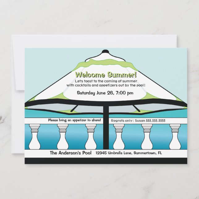 Summery Blue and Green Umbrella Invitation (Front)