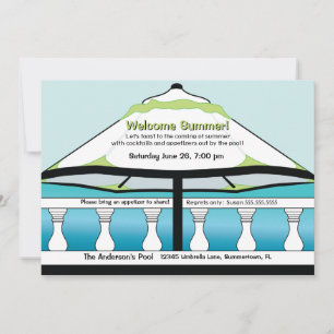 Summery Blue and Green Umbrella Invitation
