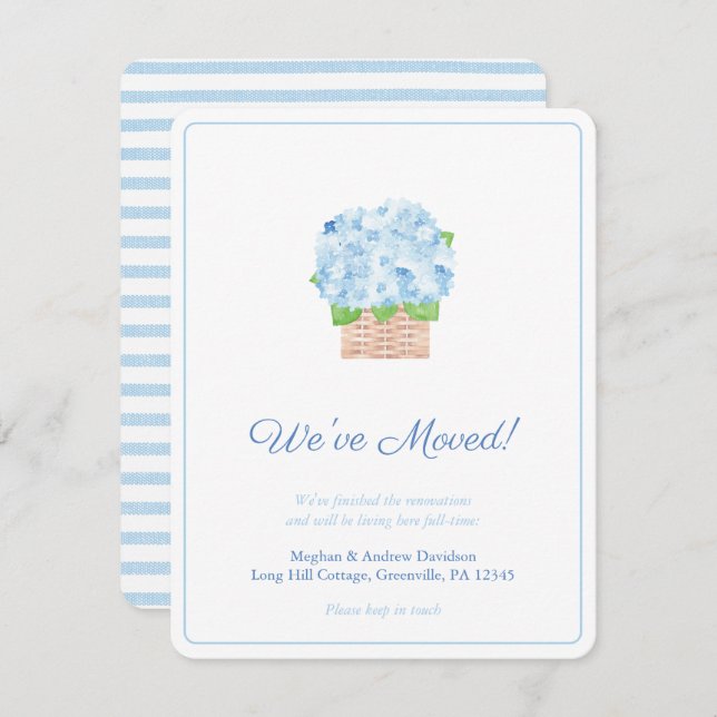 Summery Blue And White Hydrangea Change of Address Announcement (Front/Back)