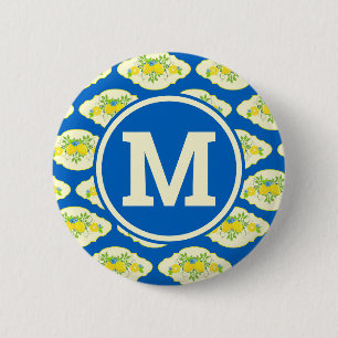 Summery Blue and Yellow Lemons Floral Pattern 6 Cm Round Badge