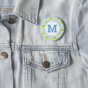 Summery Blue and Yellow Lemons Floral Pattern 6 Cm Round Badge