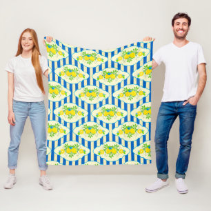 Summery Blue and Yellow Lemons Floral Pattern Fleece Blanket