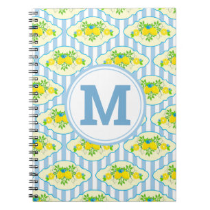 Summery Blue and Yellow Lemons Floral Pattern Notebook