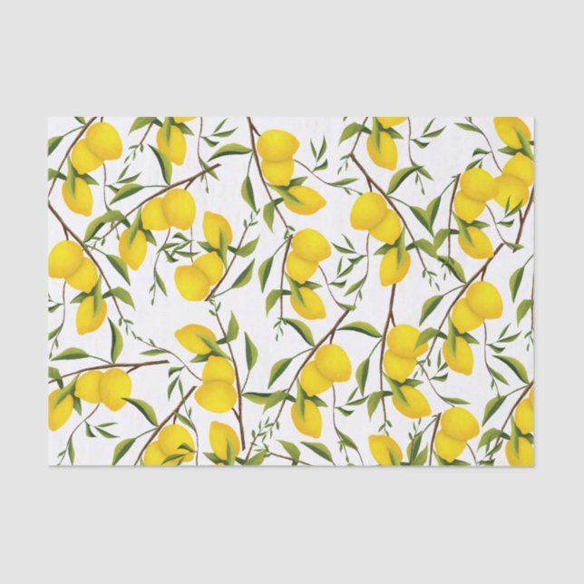 Summery Citrus Lemon Tree Branches Tissue Paper (Front)