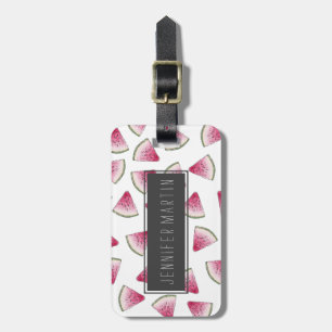 Summery Cute Watercolor Watermelon Slices Pattern Luggage Tag