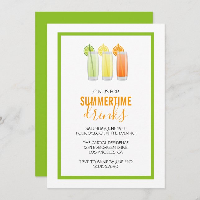 Summery Drinks Party Invitation (Front/Back)