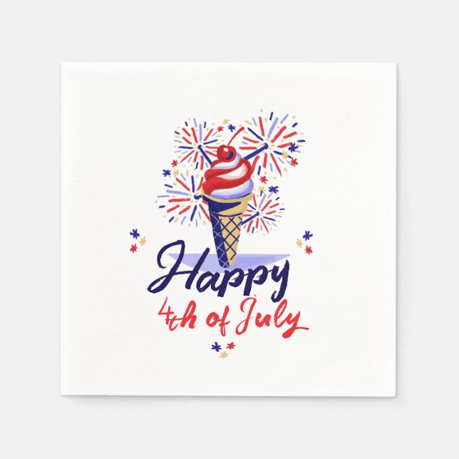 Summery Fireworks Ice Cream Cone July 4th Design Napkin (Front)