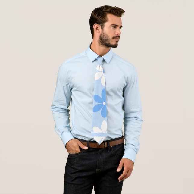 SUMMERY FLORAL PATTERN SKY LARGE BLUE WHITE FLOWER TIE (In Situ)