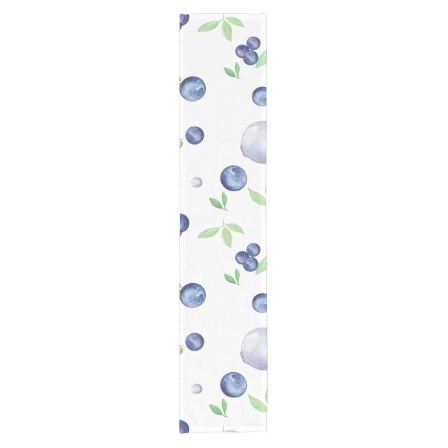 Summery Fresh Watercolor Blueberry Short Table Runner (Front)