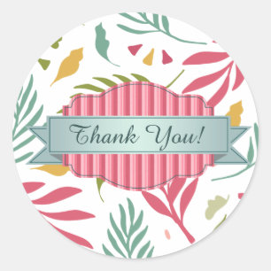 Summery Scattered Leaf Pattern ID387 Classic Round Sticker