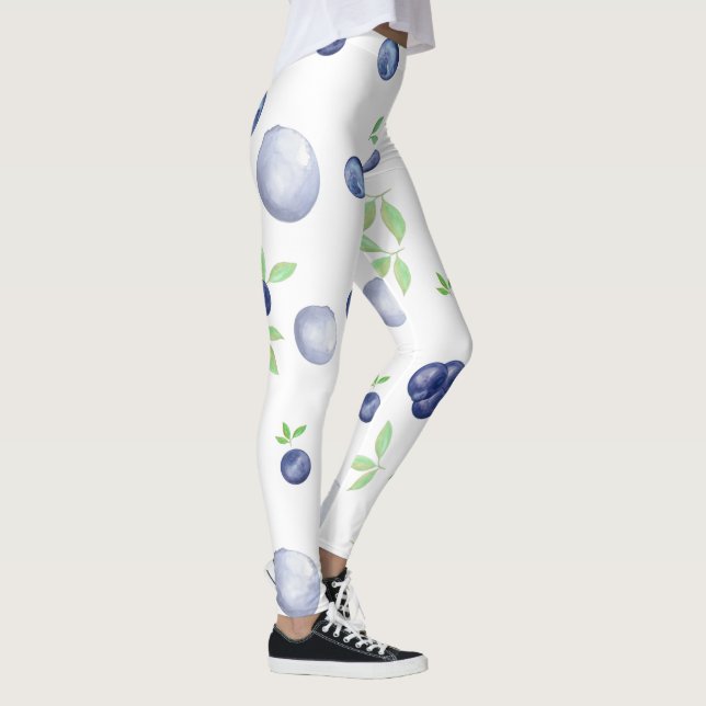 Summery Watercolor Blueberry Leggings (Right)