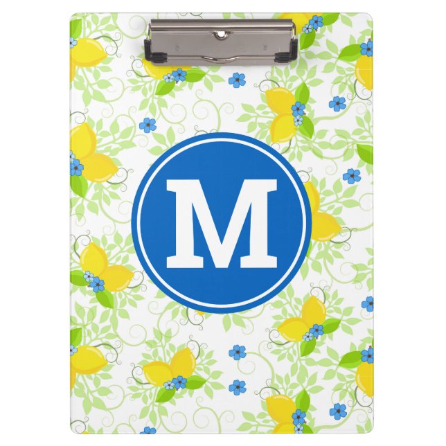 Summery White and Yellow Lemons Floral Pattern Clipboard (Front)