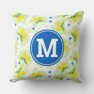 Summery White and Yellow Lemons Floral Pattern Cushion