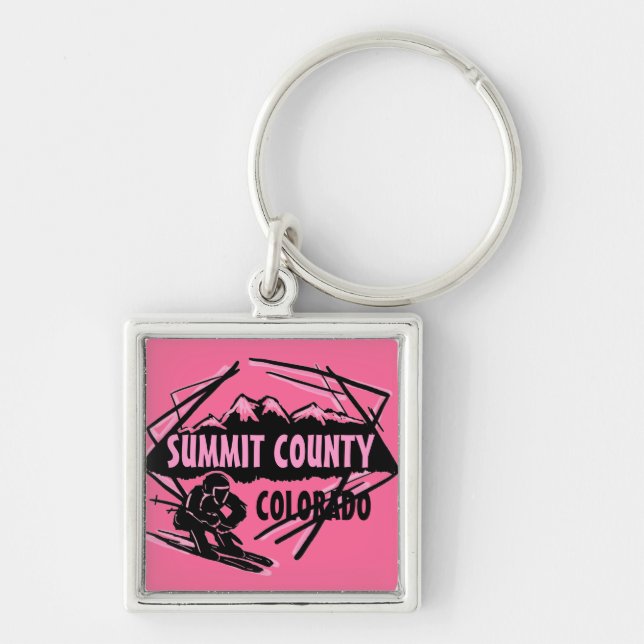 Summit County Colorado pink ski logo keychain (Front)