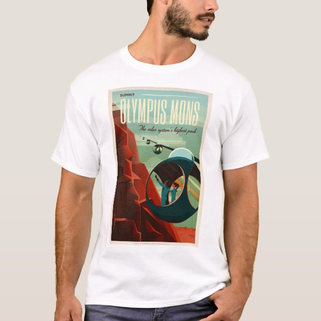 SUMMIT OLYMPUS MONS Tour SpaceX Retro Mars Colony  T-Shirt (Front)