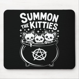 Summon The Kitties Cute Witches Cauldron Halloween Mouse Pad