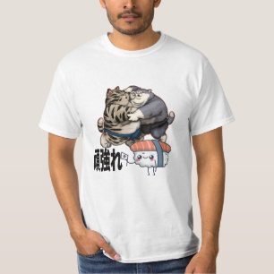Sumo Cats Fight for Sushi Kawaii Japanese T-Shirt