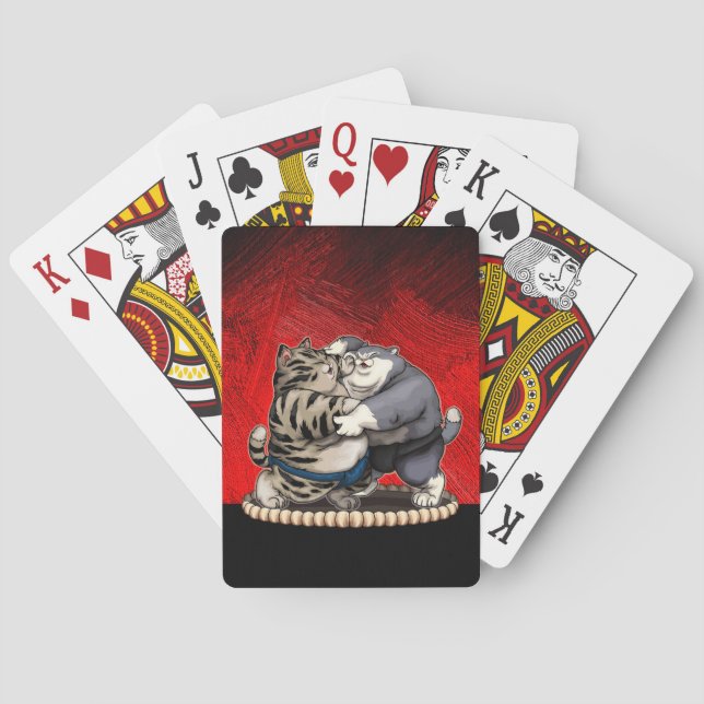 Sumo Cats with Fiery Background Playing Cards (Back)