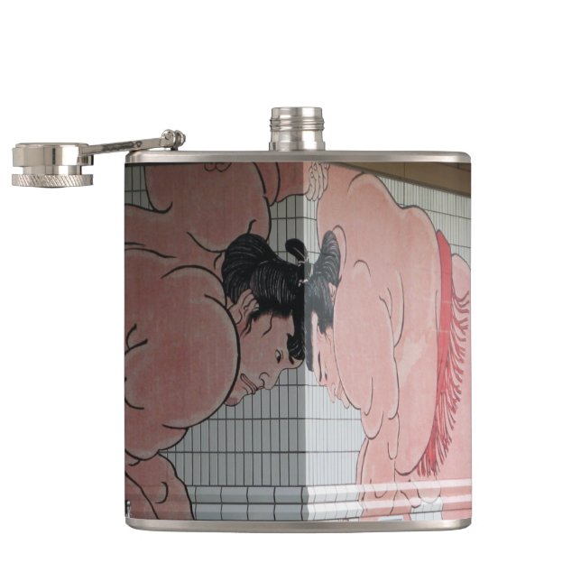 Sumo Mural Wall Art Hip Flask (Opened)