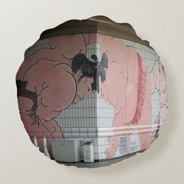 Sumo Mural Wall Art Round Cushion (Back)