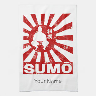 Sumo Retro Wrestler Japanese Vintage Design Tea Towel
