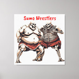 Sumo Skeleton Wrestlers In Action  Canvas Print