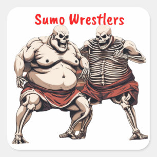 Sumo Skeleton Wrestlers In Action Square Sticker