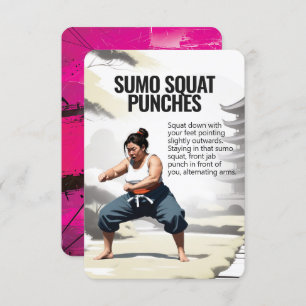Sumo Squat Punches Fitness Card with Pink Backing