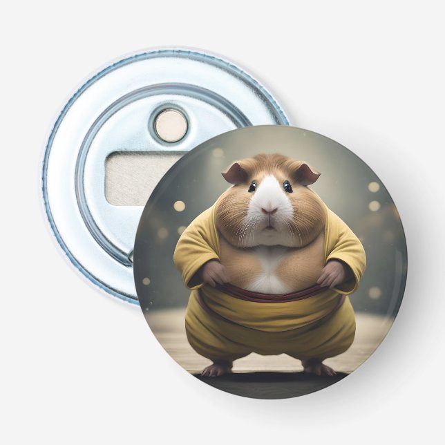 "Sumo Squeakdown: The Mighty Guinea Pig Wrestler" Bottle Opener (Front)