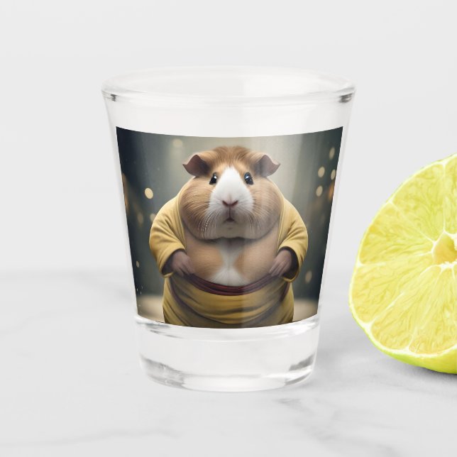 "Sumo Squeakdown: The Mighty Guinea Pig Wrestler" Shot Glass (Front)