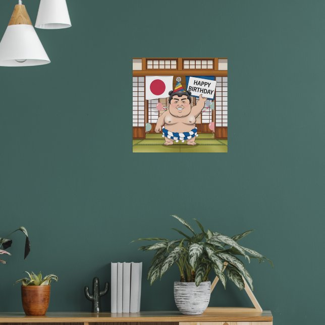Sumo wrestler in dohy japanese flag poster (Living Room 1)