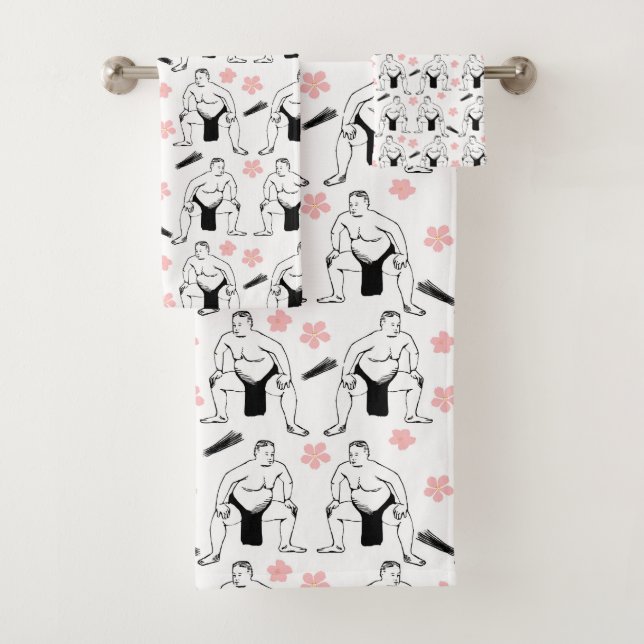 Sumo's and Cherry Blossoms Bath Towel Set (Insitu)