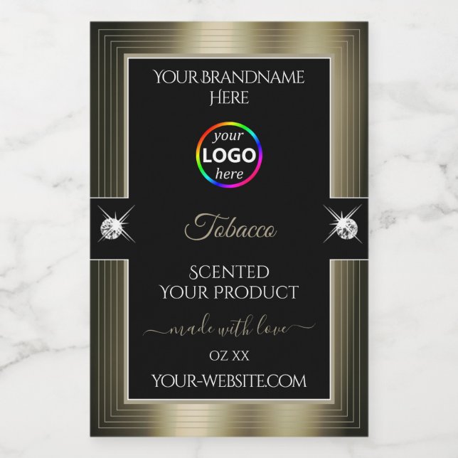 Sumptuous Black Shiny Platinum Logo Product Label (Single Label)
