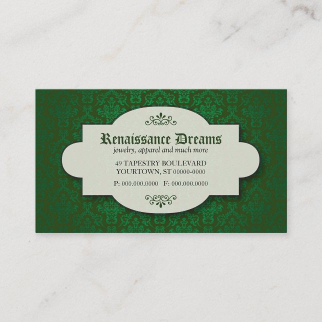 Sumptuous Green Damask Business Card (Front)