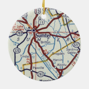 Sumter SC Vintage Map Ceramic Tree Decoration