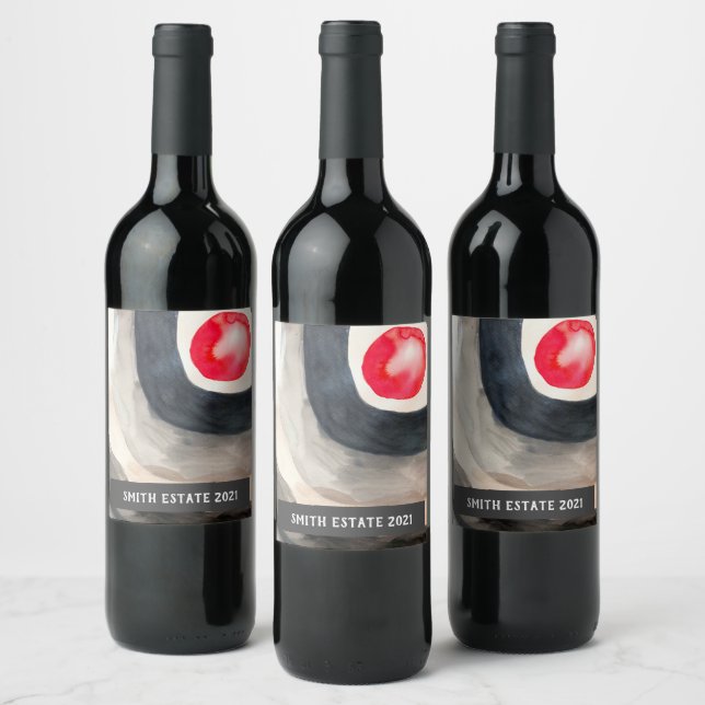 Sun abstract watercolor art wine label (Bottles)