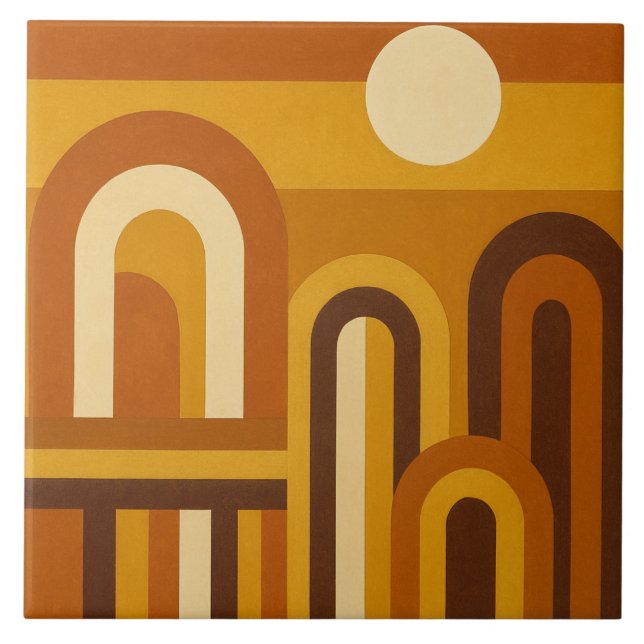 Sun and Arches Mid Century Modern Geometric Design Tile (Front)