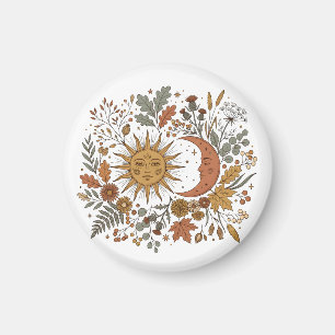 Sun and Crescent Moon Botanical Autumn Hoodie Magnet