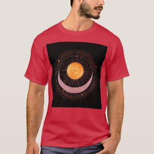 Sun and crescent moon gold silver on black T-Shirt