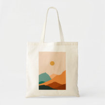 sun and desert mountains print tote bag