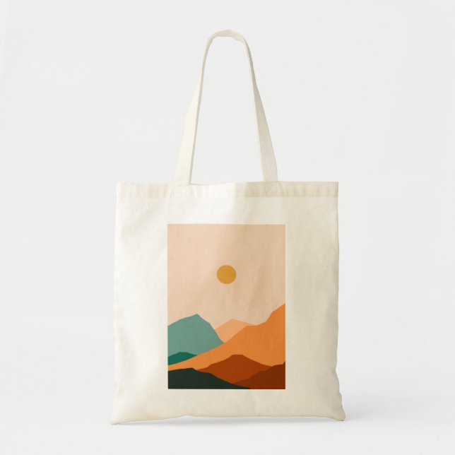 sun and desert mountains print tote bag (Front)