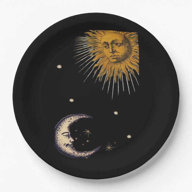 Sun And Moon 90s Whimsigoth Design Paper Plate (Front)