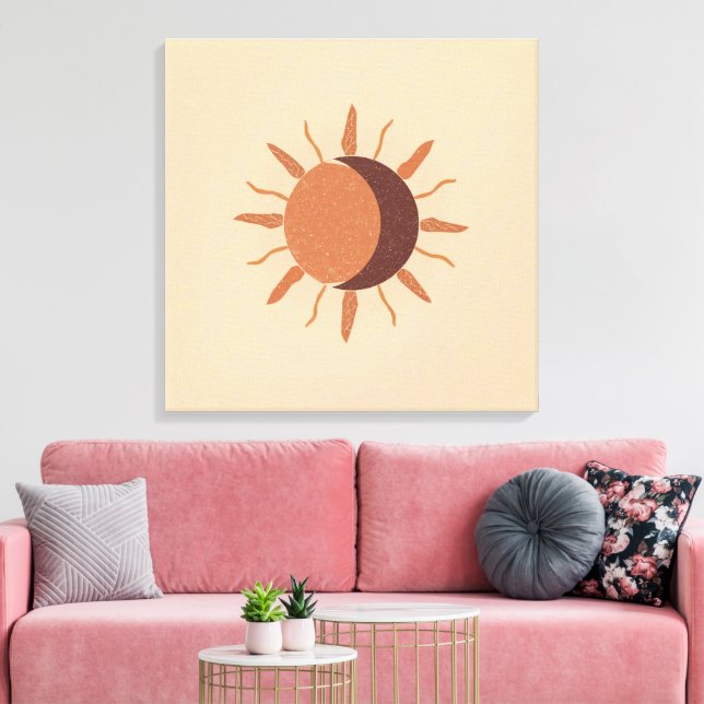 Sun and Moon – Boho Celestial  | Sacred Balance Canvas Print (Insitu(LivingRoom))
