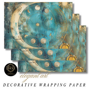 Sun and Moon Celestial Art  Wrapping Paper Sheet