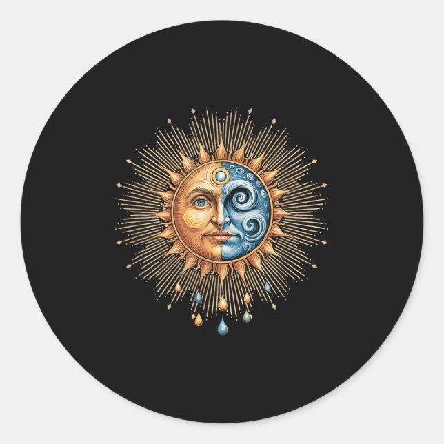 Sun And Moon Celestial Boho Mystical Hipe 90s  Classic Round Sticker (Front)